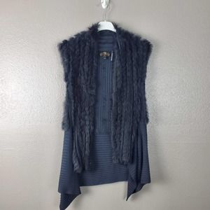 Metric Knits Dark Gray Rabbit Fur & Knit Vest M